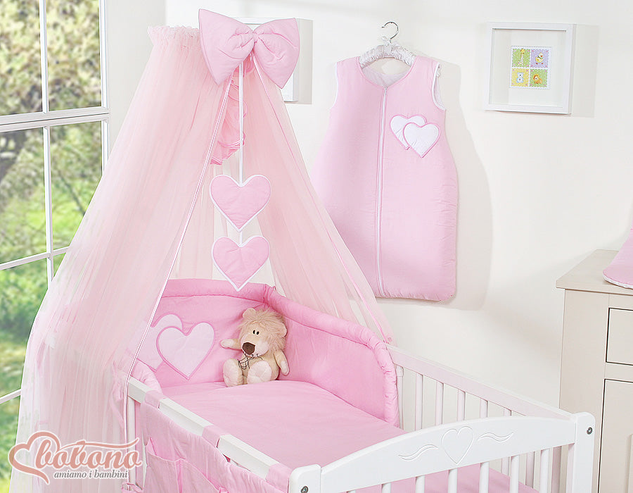 Bedding set 5-pcs with mosquito-net- Hanging Hearts pink