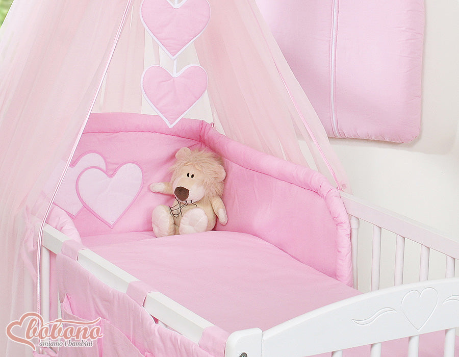 Bedding set 5-pcs with mosquito-net- Hanging Hearts pink