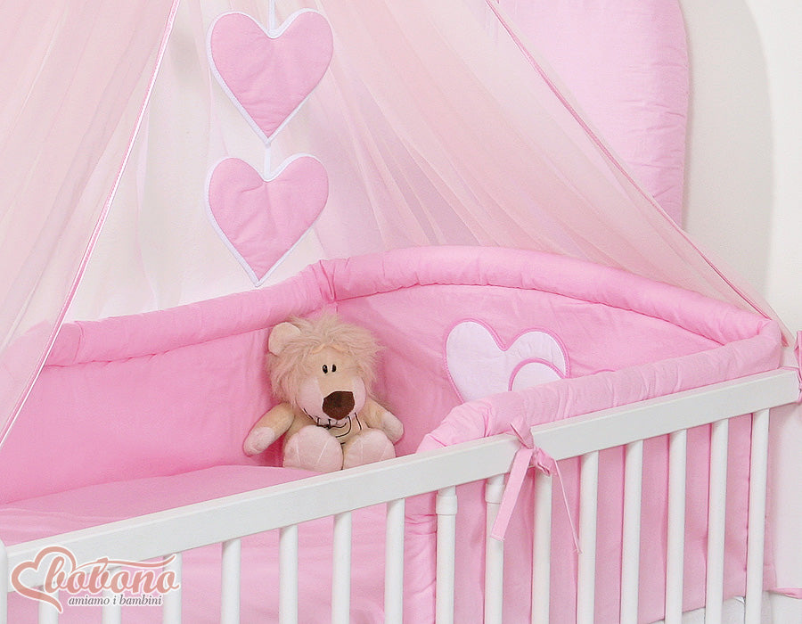 Bedding set 5-pcs with mosquito-net- Hanging Hearts pink