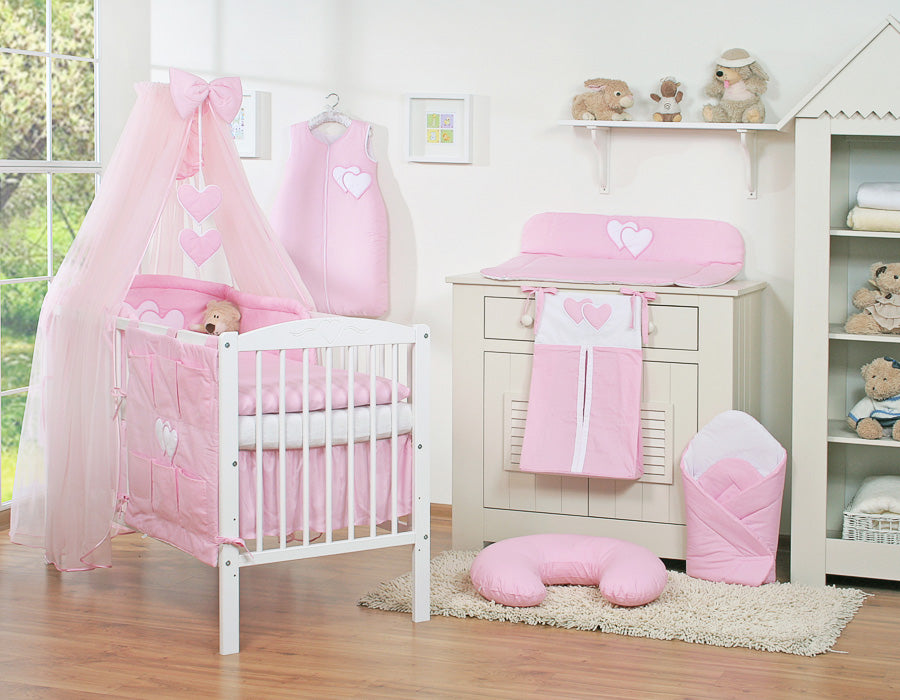 Bedding set 5-pcs with mosquito-net- Hanging Hearts pink