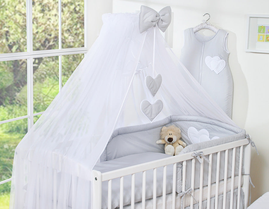 Bedding set 5-pcs with mosquito-net- Hanging Hearts grey