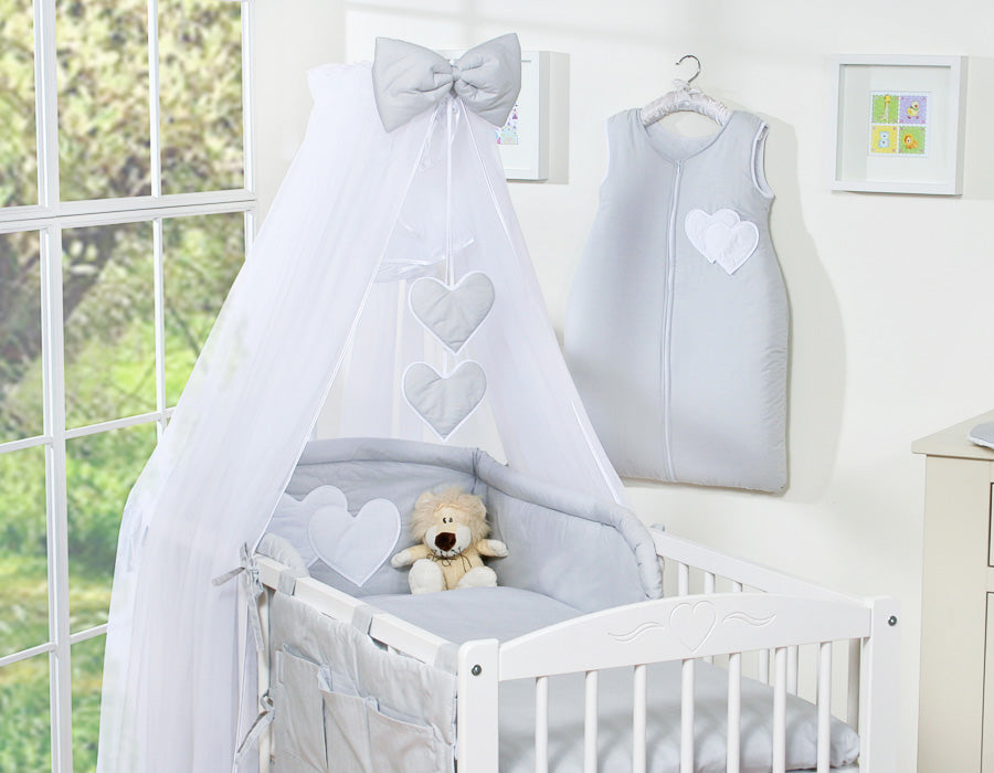 Bedding set 5-pcs with mosquito-net- Hanging Hearts grey
