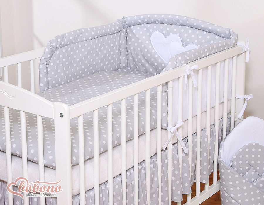 Bedding set 2-pcs 120x90 - Hanging Hearts white dots on grey