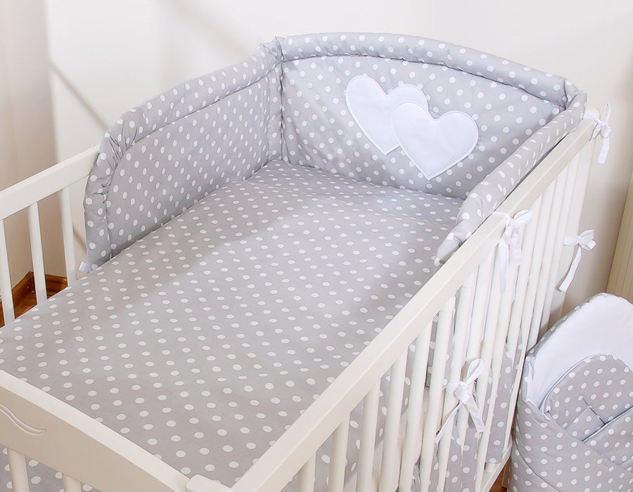 Bedding set 2-pcs 120x90 - Hanging Hearts white dots on grey
