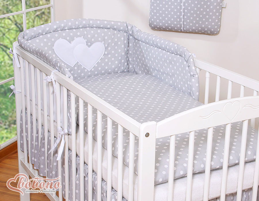 Bedding set 2-pcs 120x90 - Hanging Hearts white dots on grey