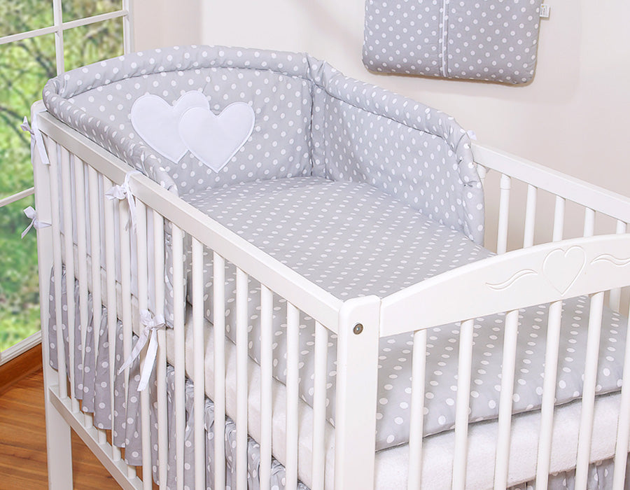Bedding set 2-pcs 120x90 - Hanging Hearts white dots on grey