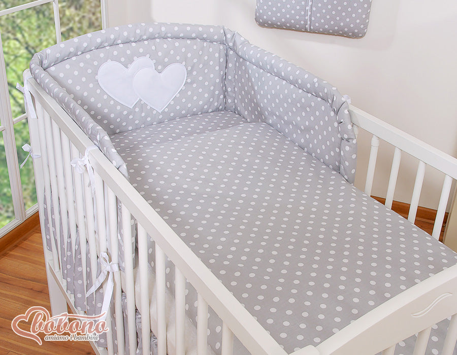 Bedding set 2-pcs 120x90 - Hanging Hearts white dots on grey