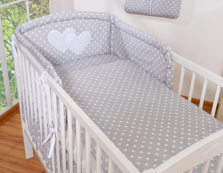 Bedding set 2-pcs 120x90 - Hanging Hearts white dots on grey