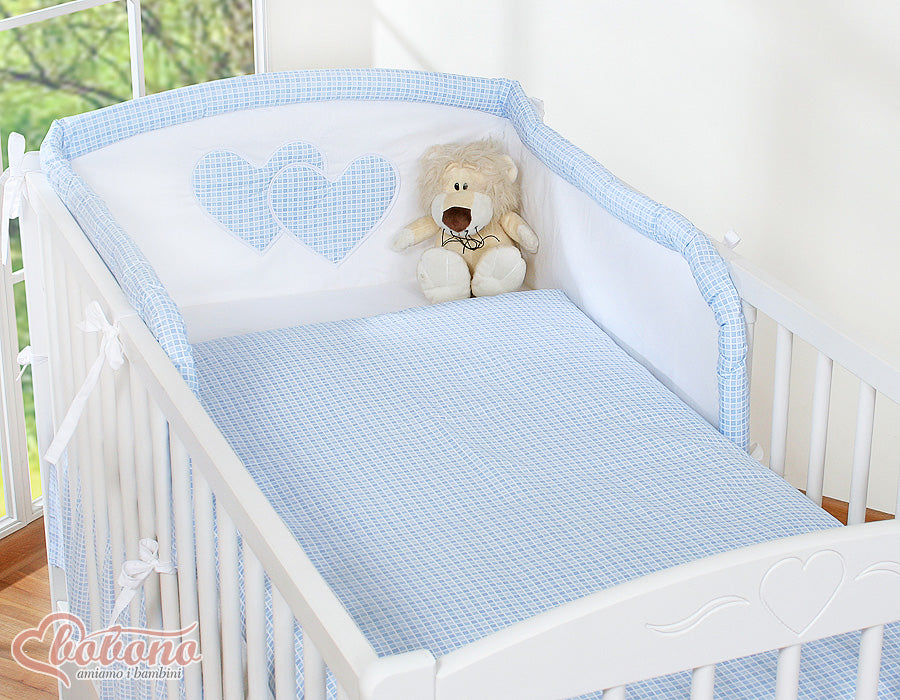 Bedding set 3-pcs 135x100 - Hanging Hearts blue checkered