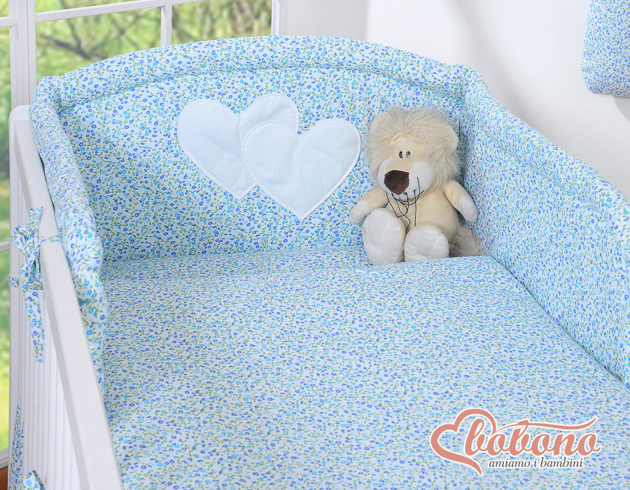 Bedding set 2-pcs- Hanging Hearts little blue flowers
