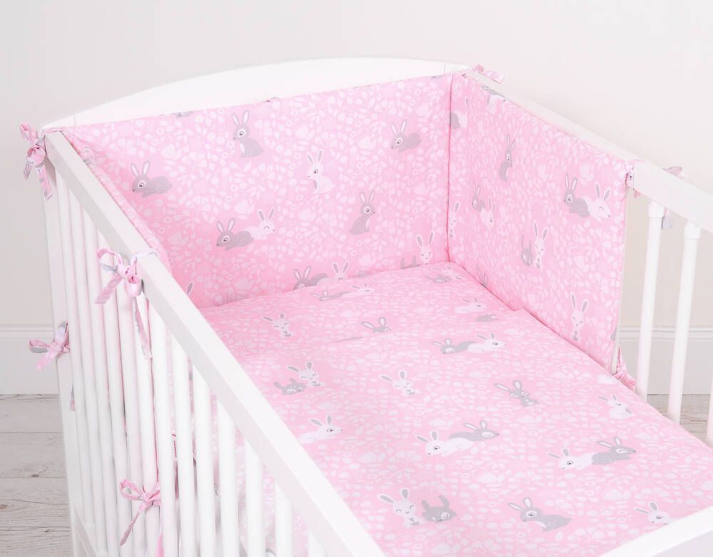 Baby cotton bedding set 2-pcs 135x100 - pink rabbits