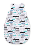 Cotton sleeping bag for children, size M, 3-12 months, TOG 2.5, all-season - gray and turquoise cars