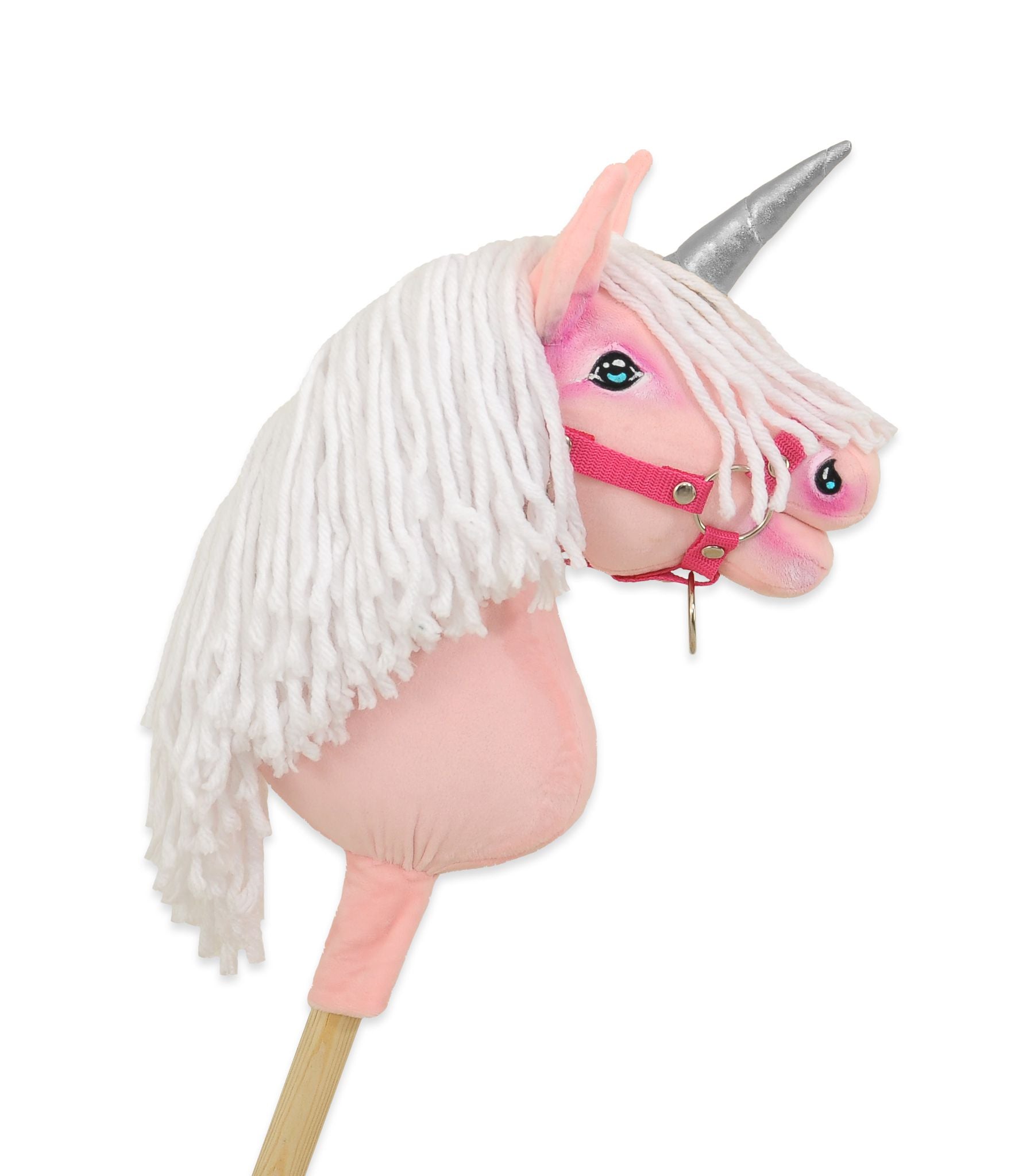 Hobby Horse Unicorn on a stick - pink with white mane and silver horn A4