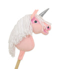 Hobby Horse Unicorn on a stick - pink with white mane and silver horn A4