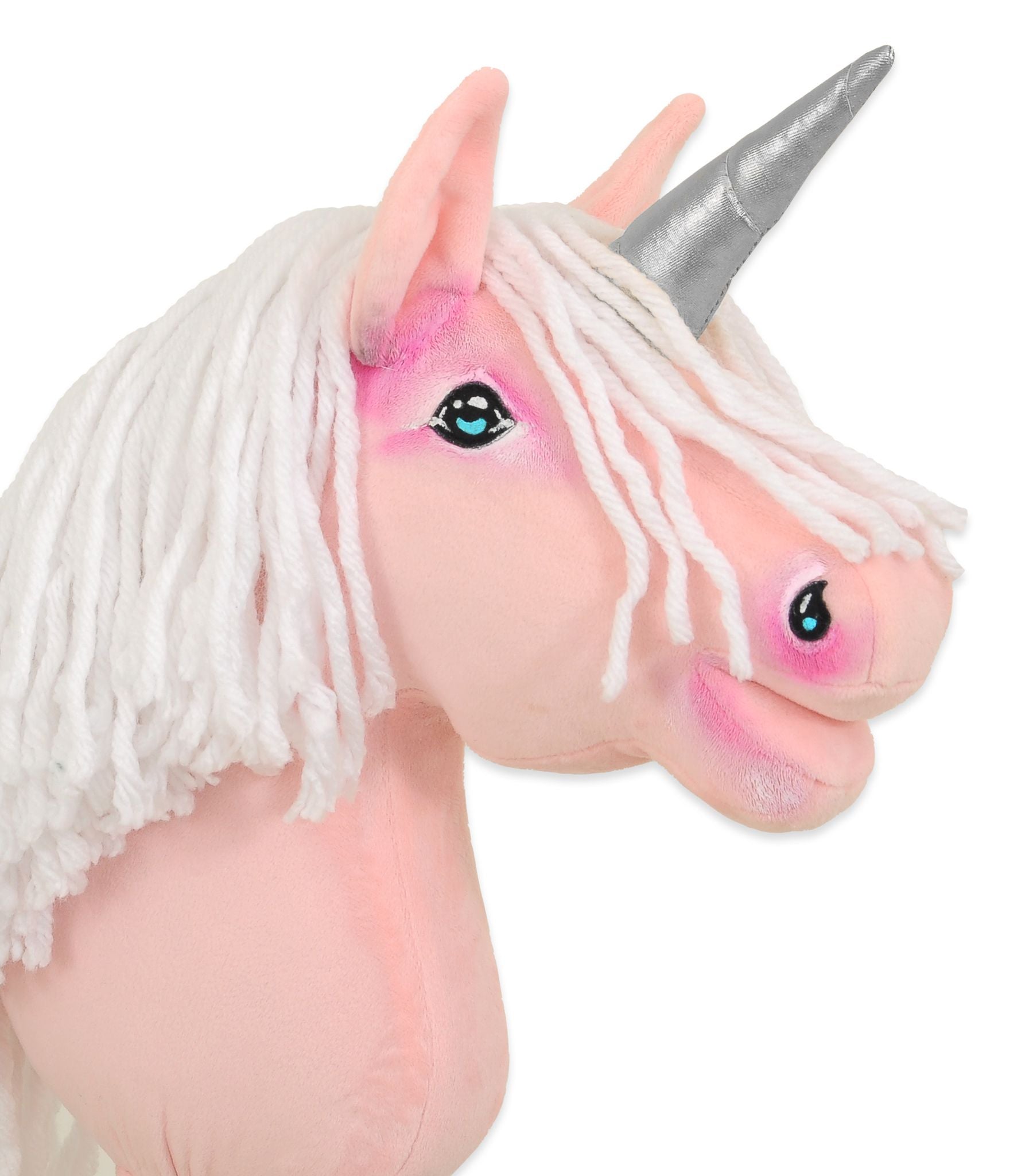 Hobby Horse Unicorn on a stick - pink with white mane and silver horn A4