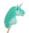 Hobby Horse Unicorn on a stick - mint with mint mane and silver horn A4