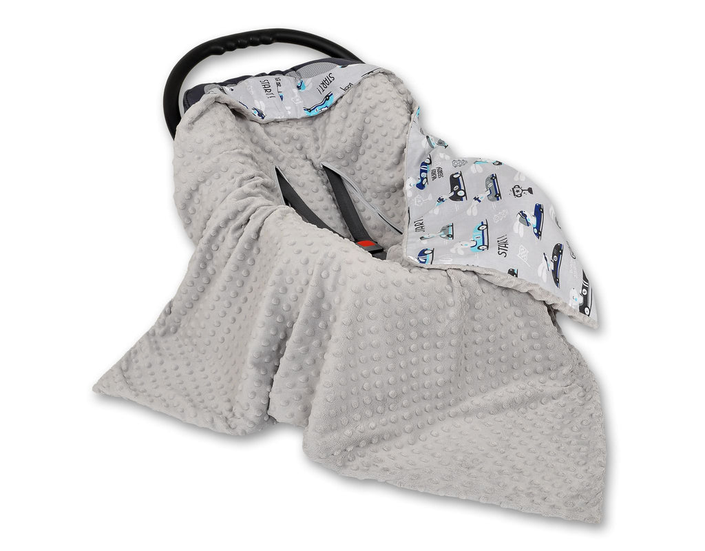 Big double-sided car seat blanket for babies - grey rabbits/grey
