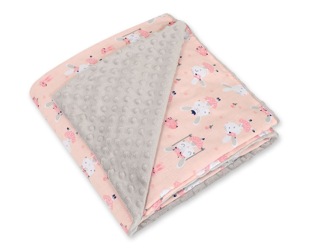 Big double-sided car seat blanket for babies - ballerinas pink/gray