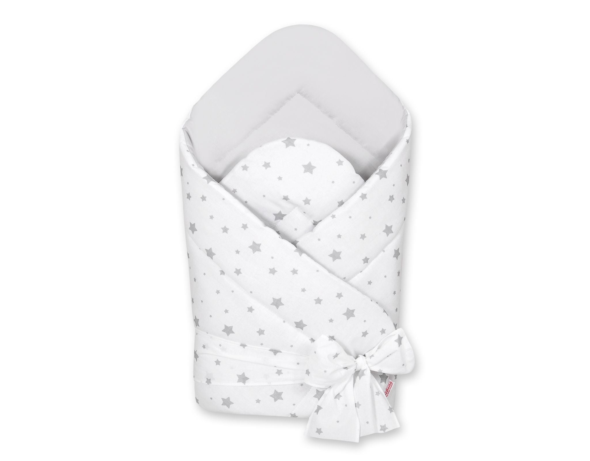 Double-sided baby nest with bow - mini gray stars