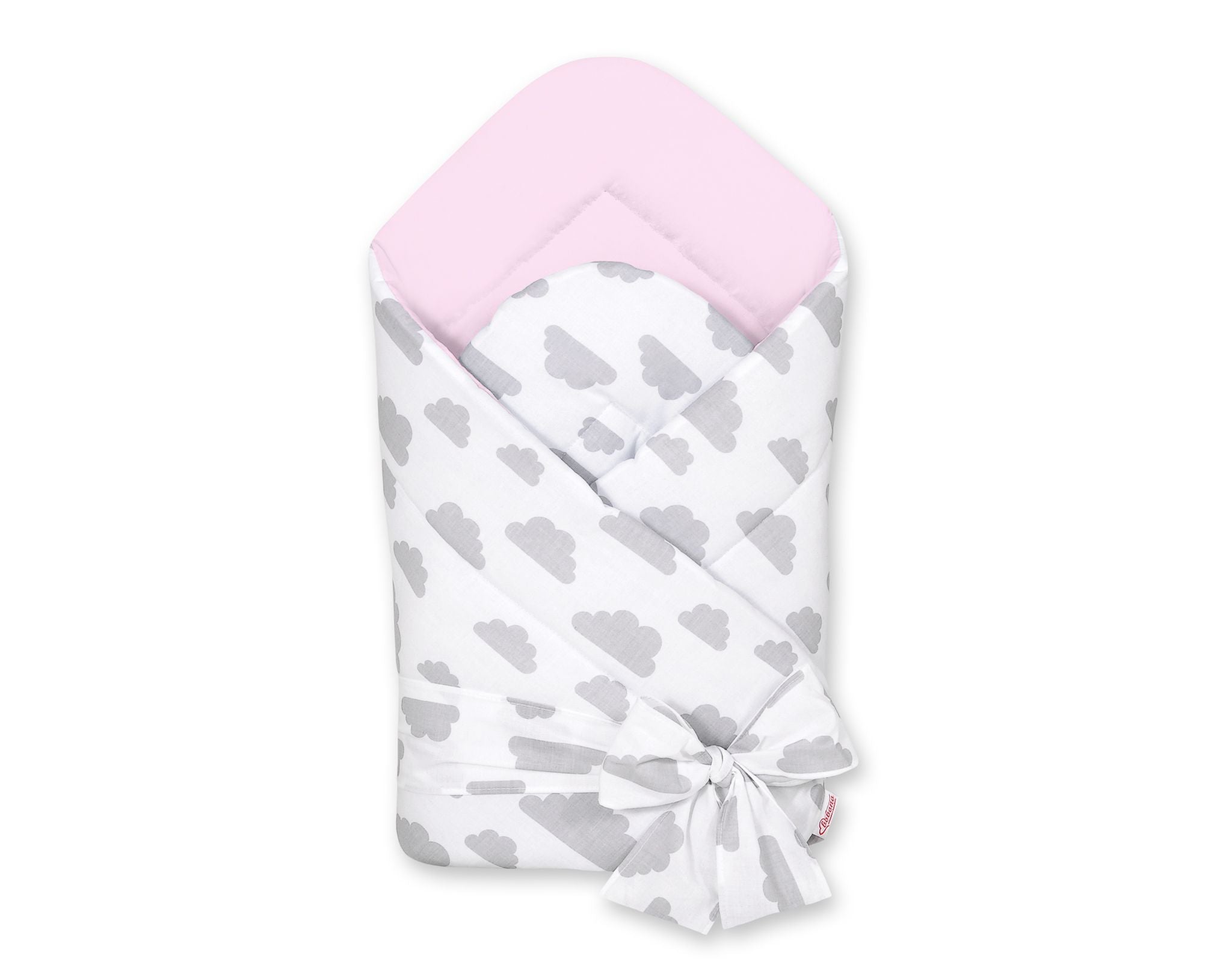 Double-sided baby nest with bow - louds gray/pink