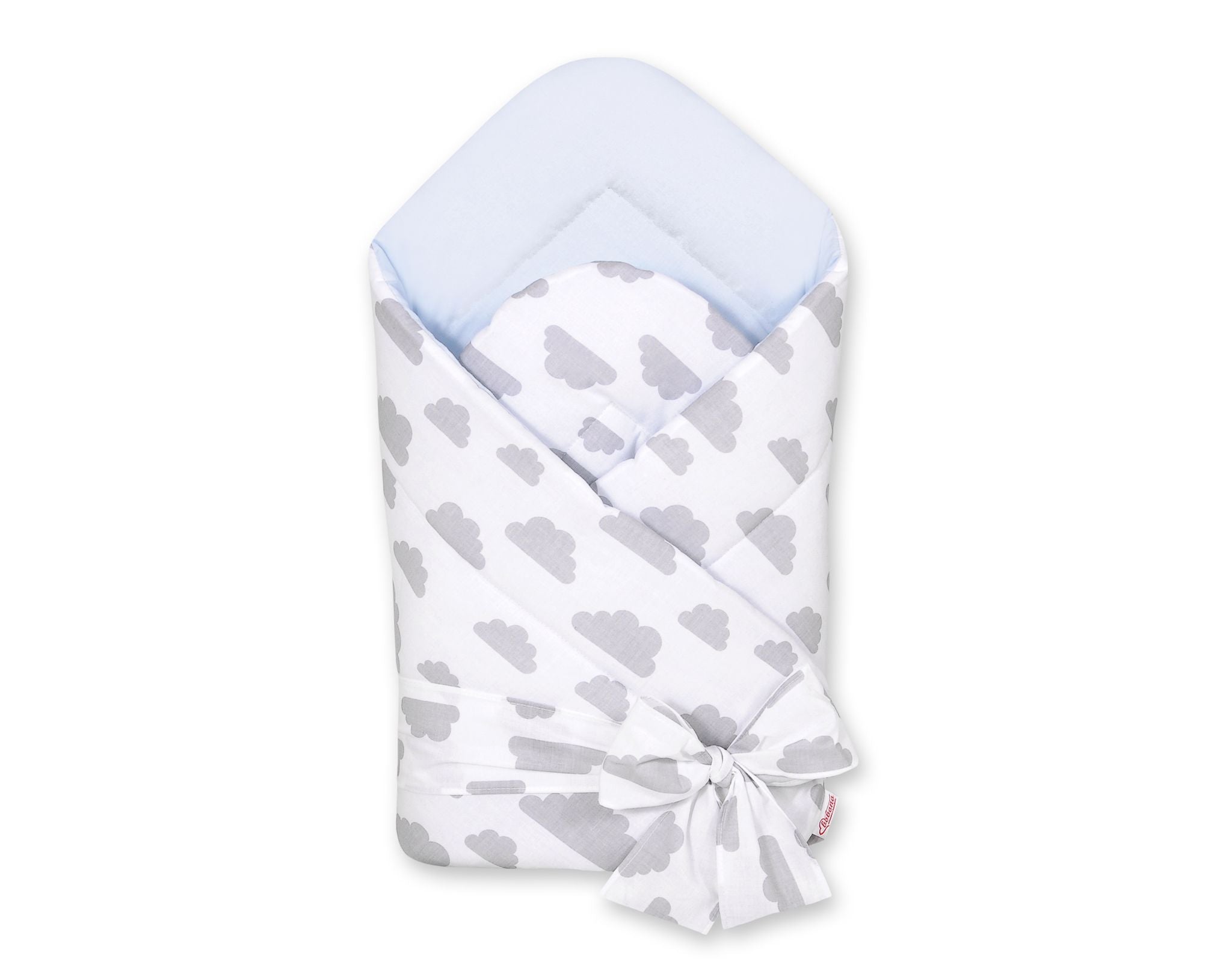 Double-sided baby nest with bow - clouds gray/blue