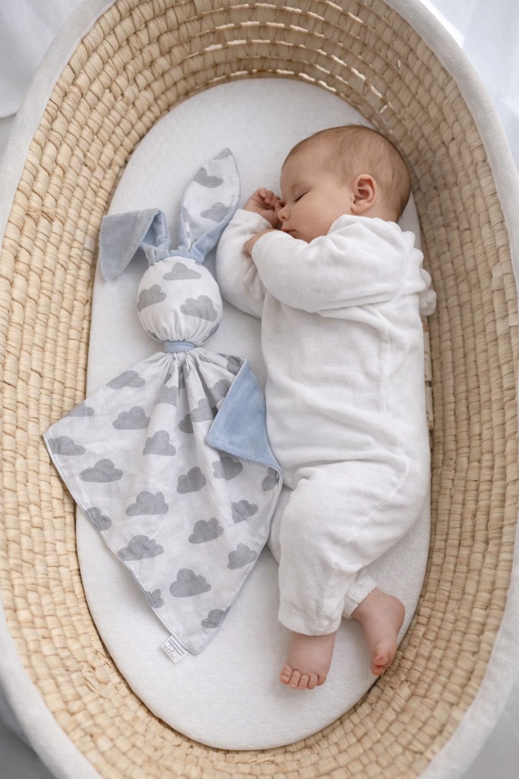 DOUDOU Cuddly bunny double-sided cotton and minky - Grey clouds - blue