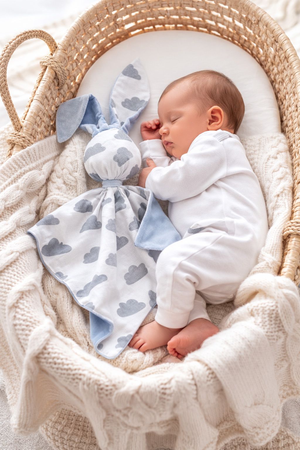 DOUDOU Cuddly bunny double-sided cotton and minky - Grey clouds - blue