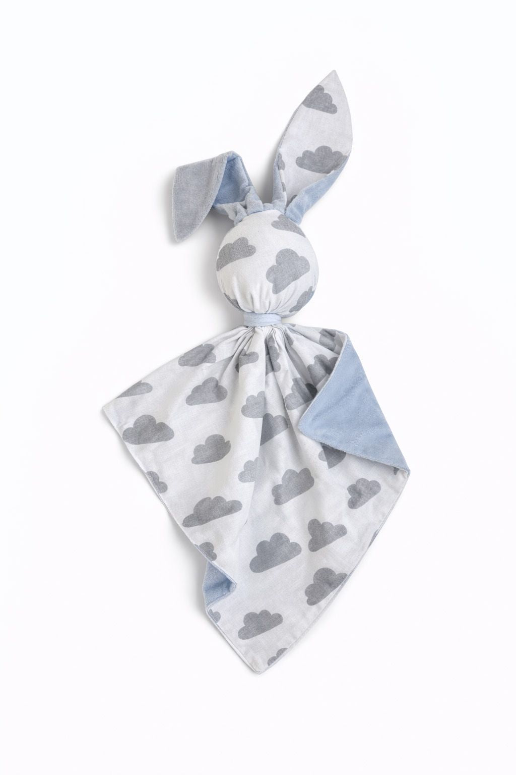 DOUDOU Cuddly bunny double-sided cotton and minky - Grey clouds - blue