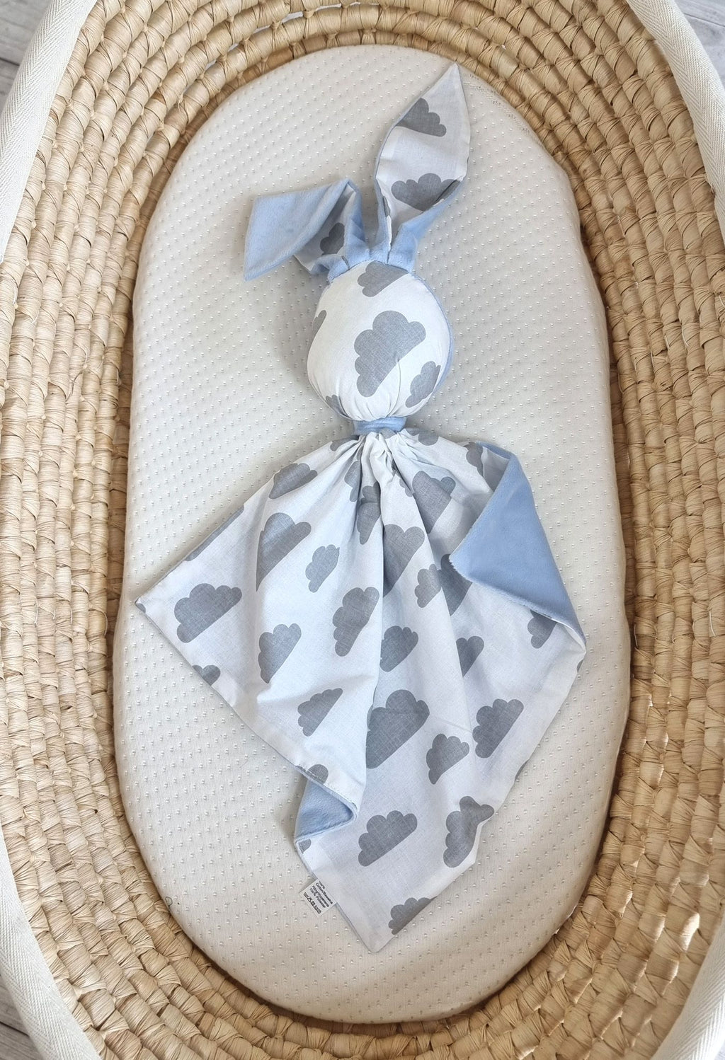 DOUDOU Cuddly bunny double-sided cotton and minky - Grey clouds - blue