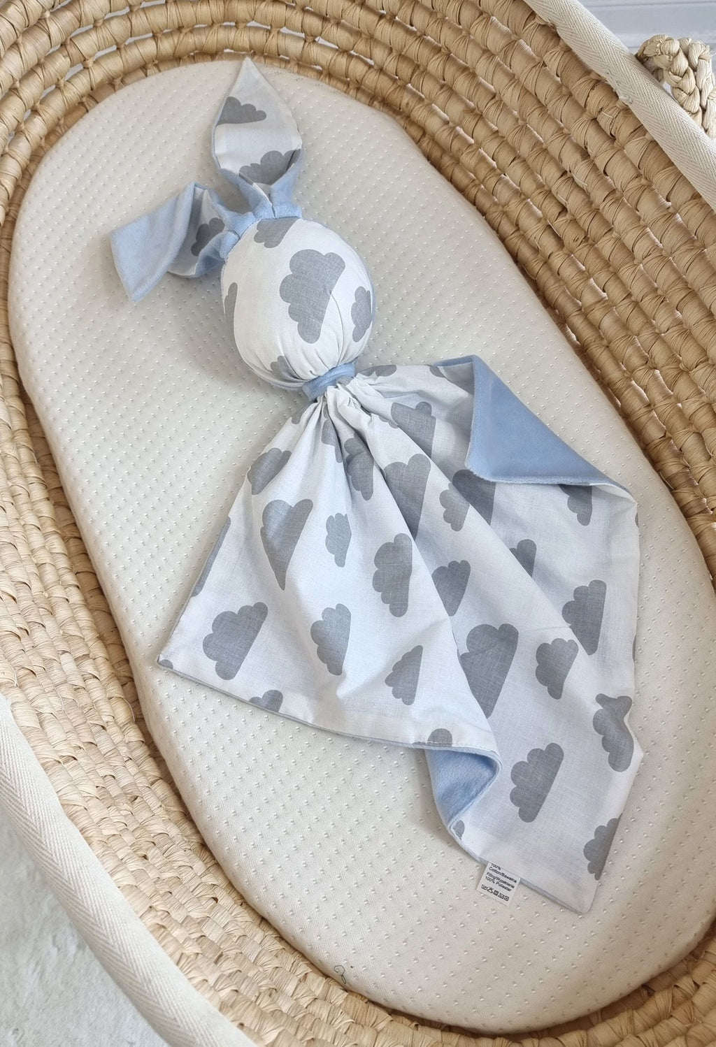 DOUDOU Cuddly bunny double-sided cotton and minky - Grey clouds - blue
