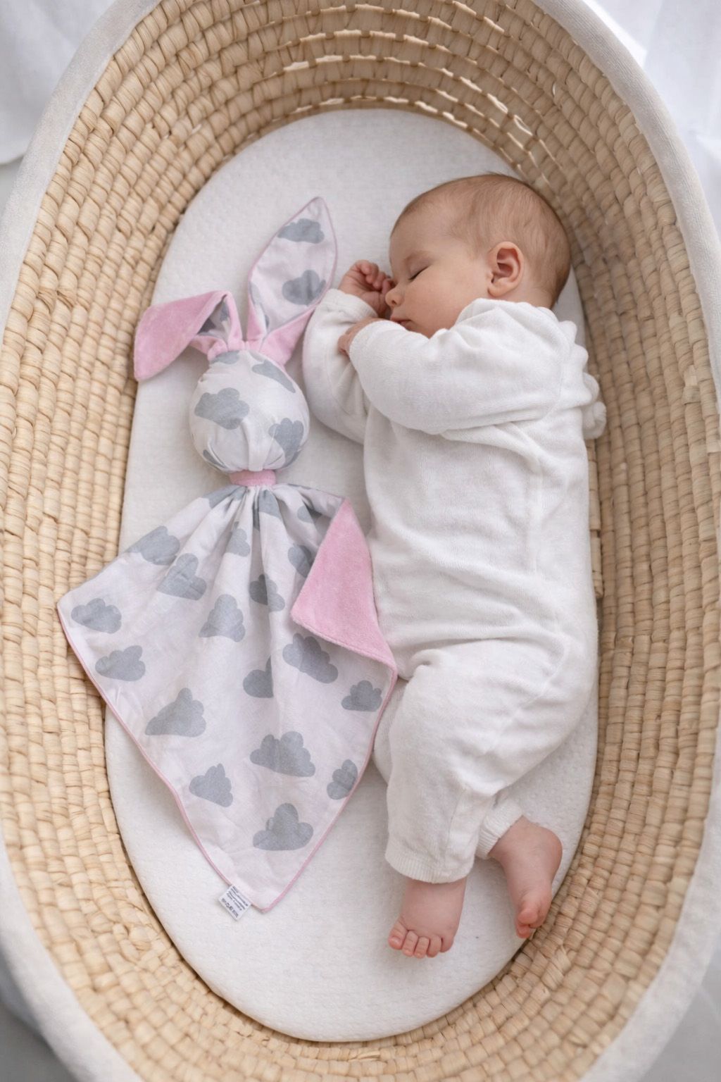 DOUDOU Cuddly bunny double-sided cotton and minky - Grey clouds - pink