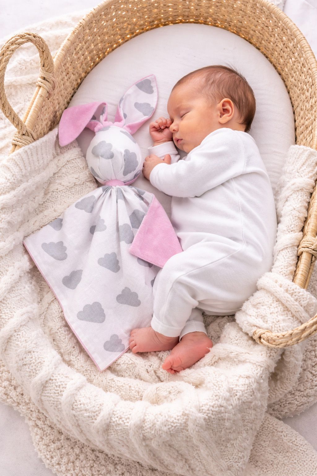DOUDOU Cuddly bunny double-sided cotton and minky - Grey clouds - pink