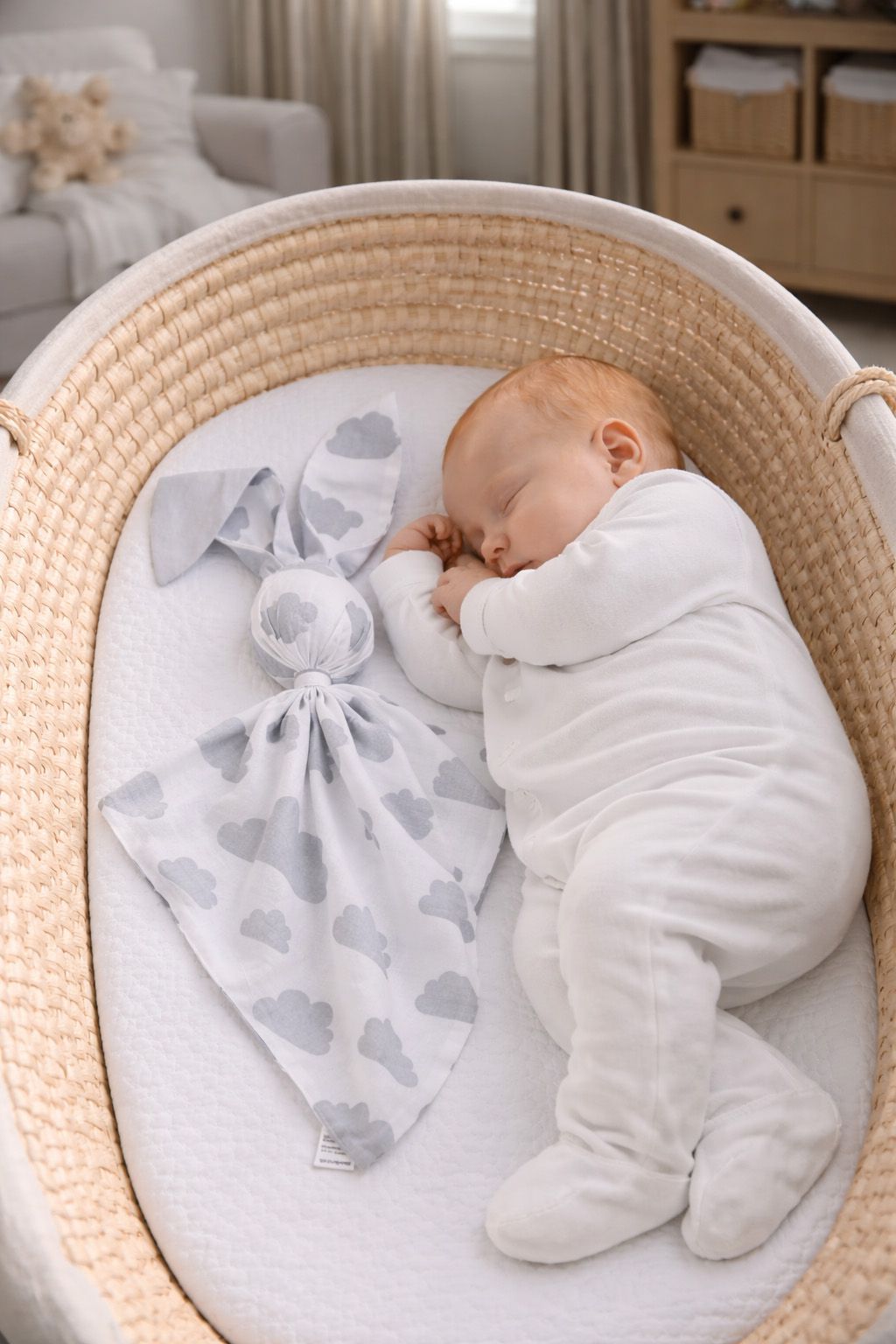 DOUDOU Soft cosy cuddly bunny blanket in cotton - Grey clouds - grey