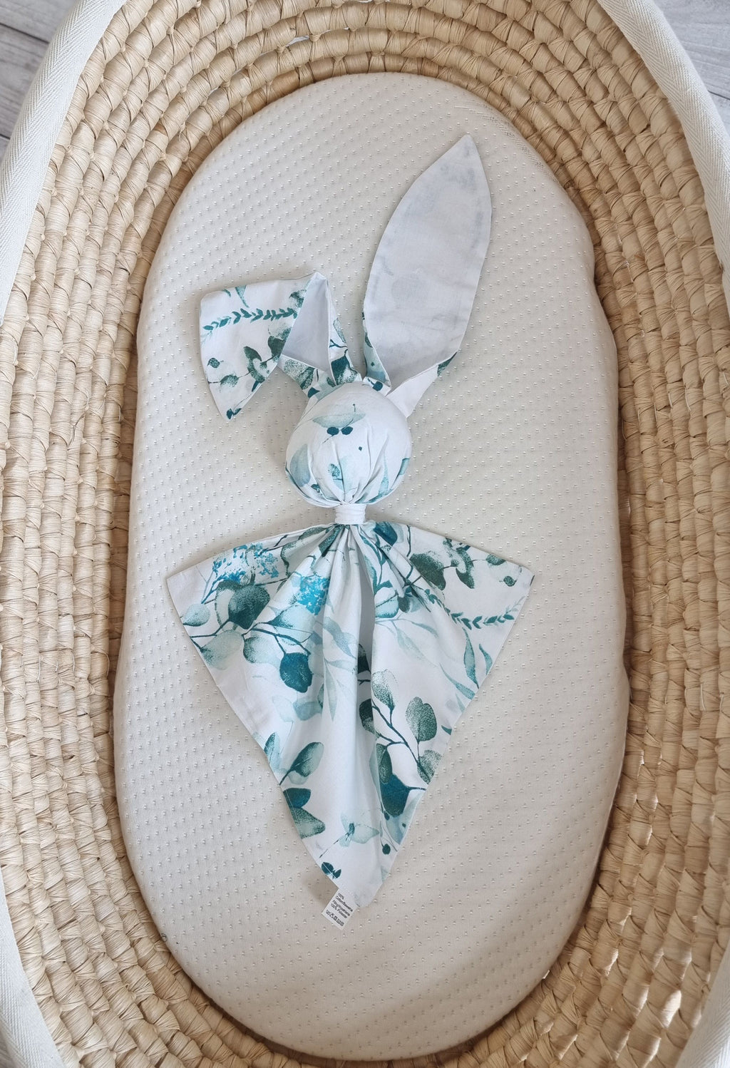 DOUDOU Soft cosy cuddly bunny blanket in cotton - Eucaliptus mint - white