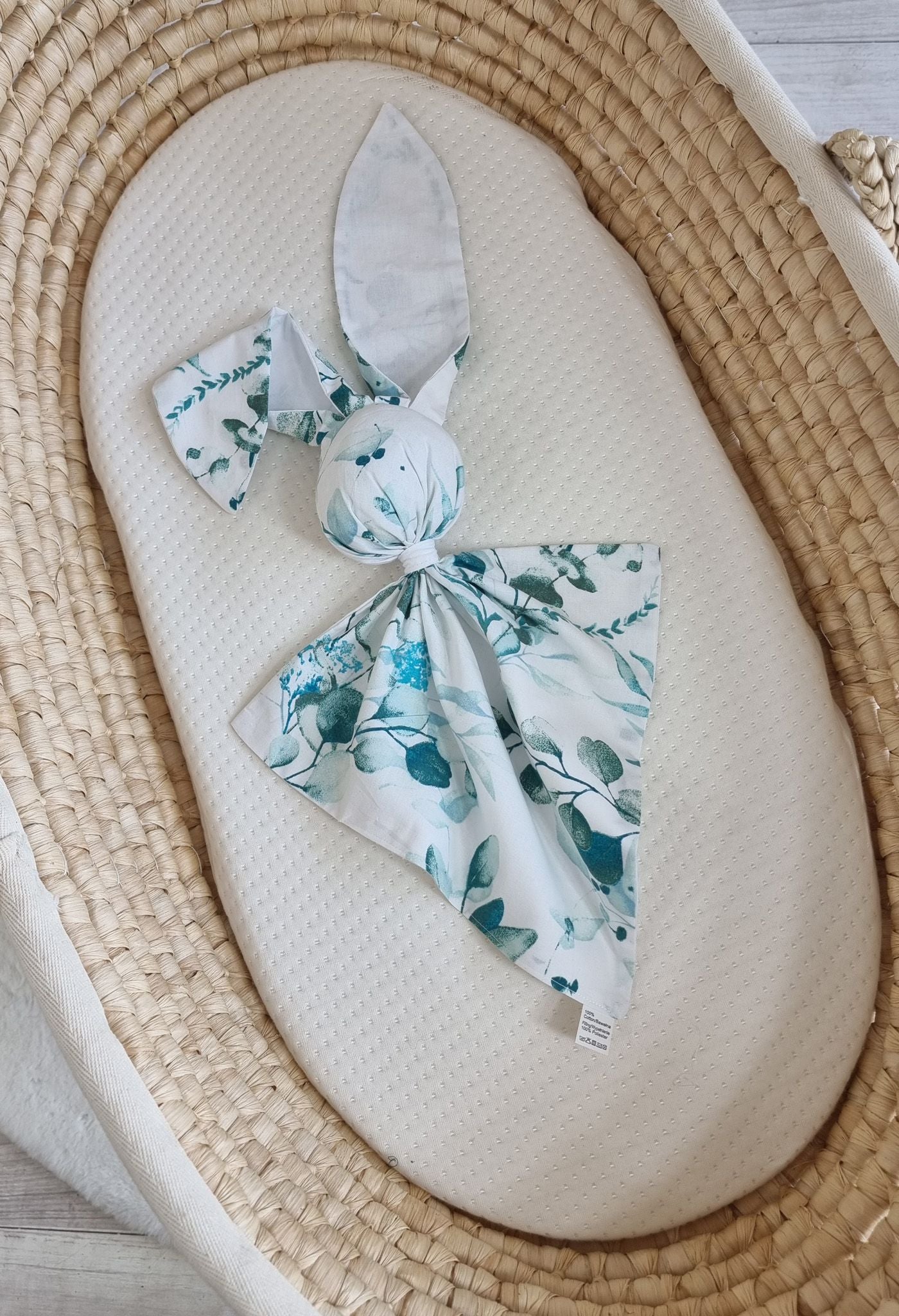 DOUDOU Soft cosy cuddly bunny blanket in cotton - Eucaliptus mint - white