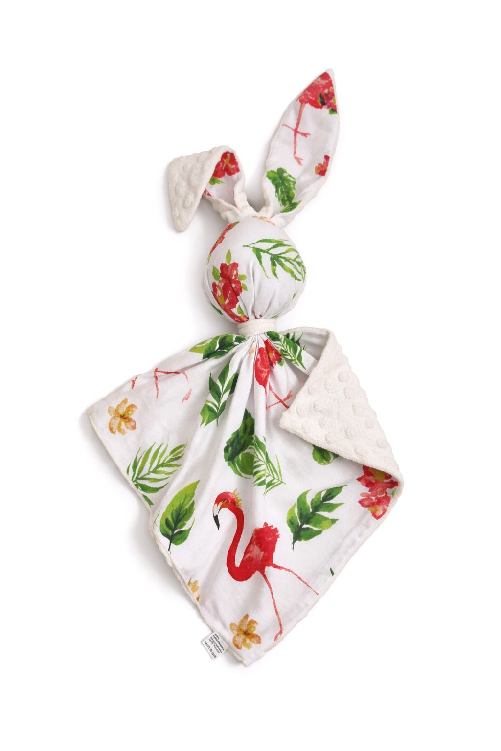 DOUDOU Cuddly bunny double-sided cotton and minky - Coral flamingos - ecru