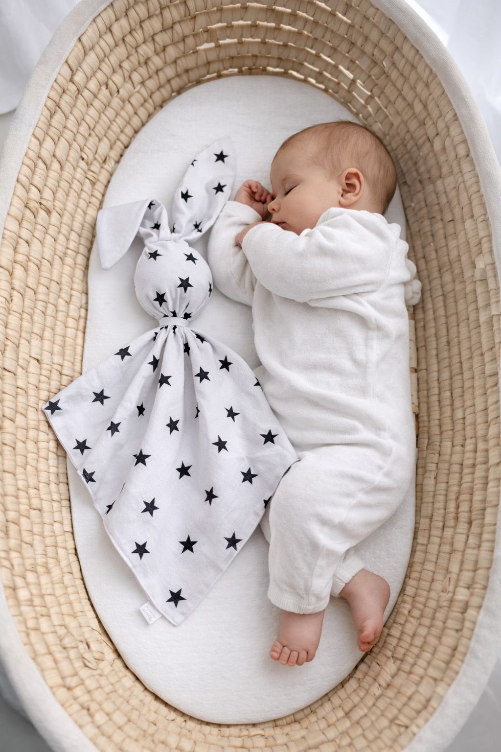 DOUDOU Cuddly bunny double-sided cotton and minky - Black stars - white