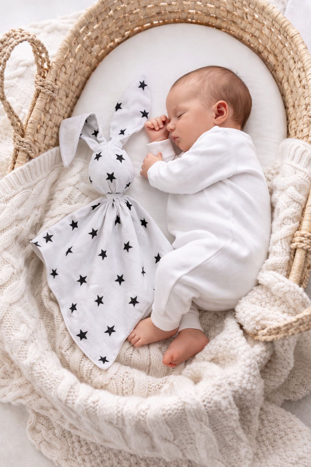 DOUDOU Cuddly bunny double-sided cotton and minky - Black stars - white