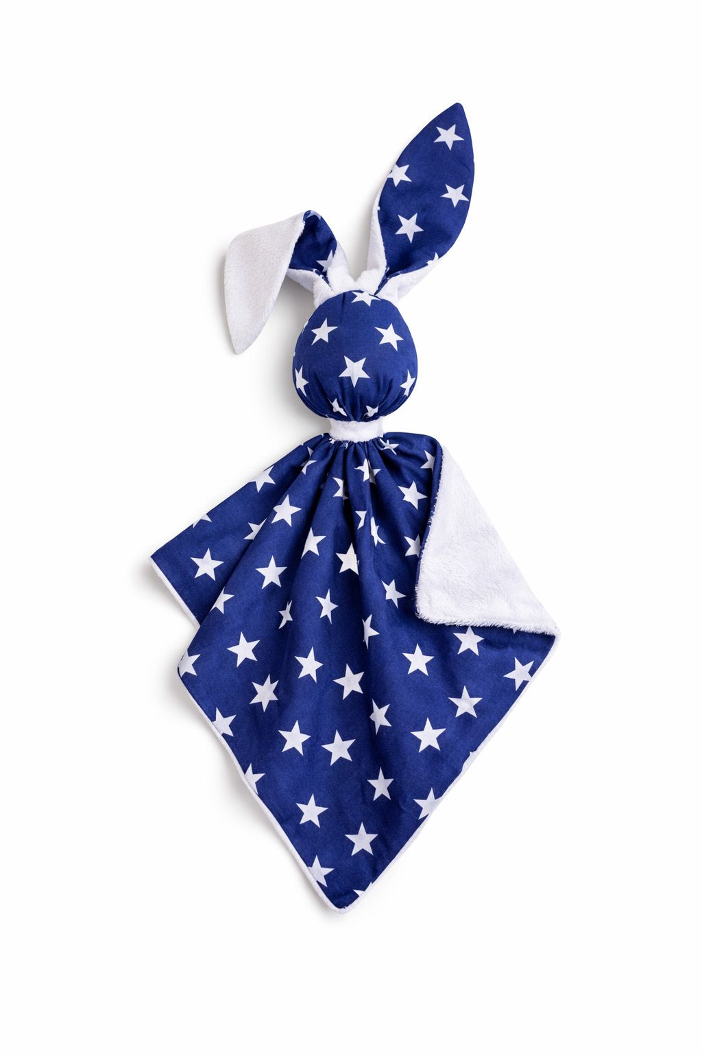 DOUDOU Cuddly bunny double-sided cotton and minky - Navy blue stars - white