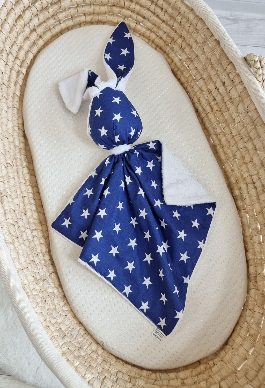 DOUDOU Cuddly bunny double-sided cotton and minky - Navy blue stars - white