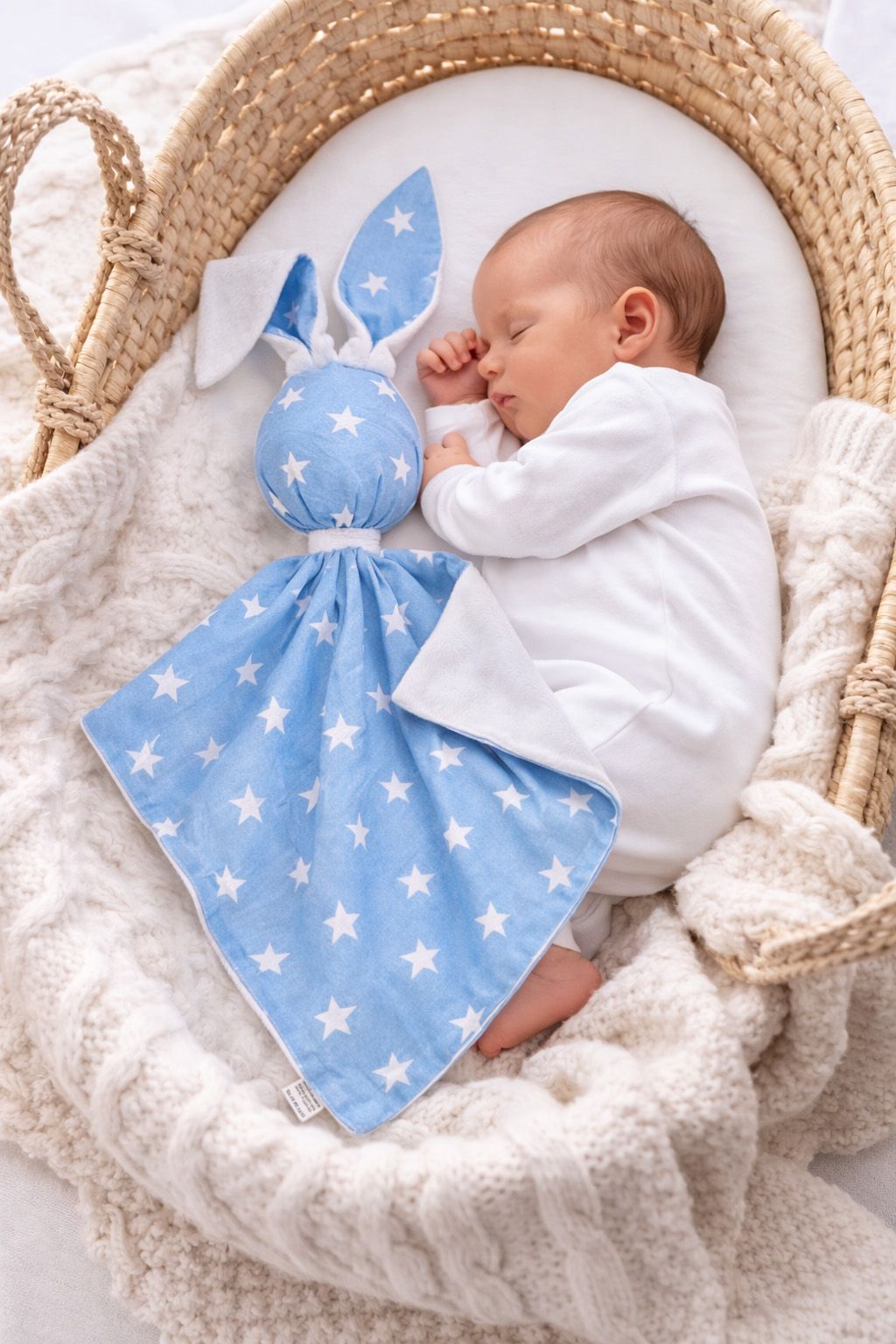 DOUDOU Cuddly bunny double-sided cotton and minky - Blue stars - white