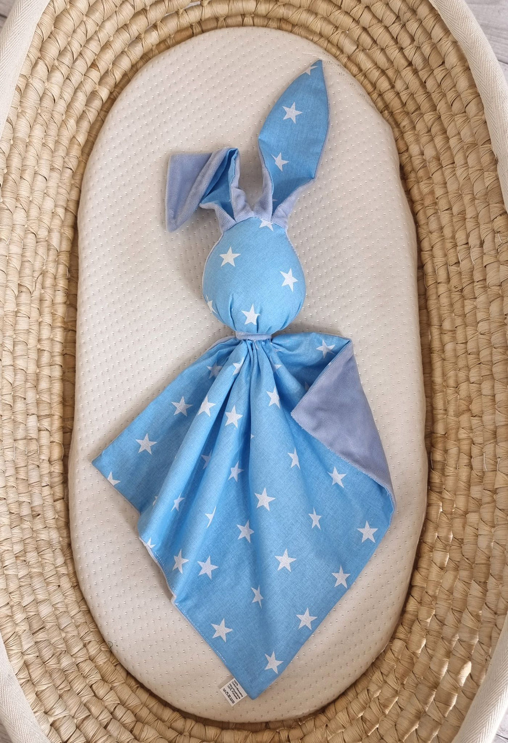 DOUDOU Cuddly bunny double-sided cotton and minky - Blue stars - blue