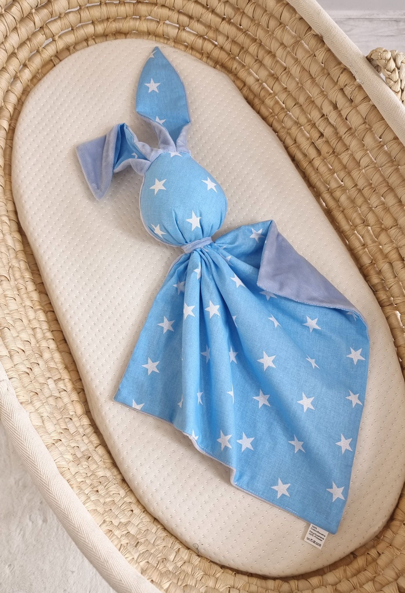 DOUDOU Cuddly bunny double-sided cotton and minky - Blue stars - blue