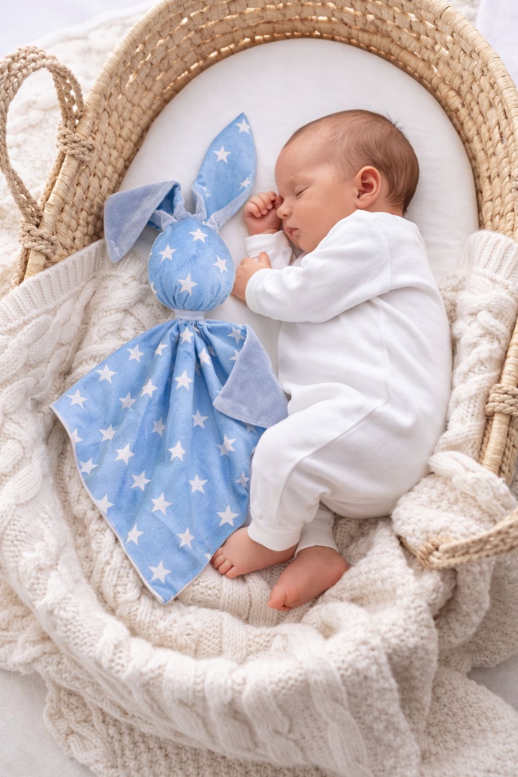 DOUDOU Cuddly bunny double-sided cotton and minky - Blue stars - blue