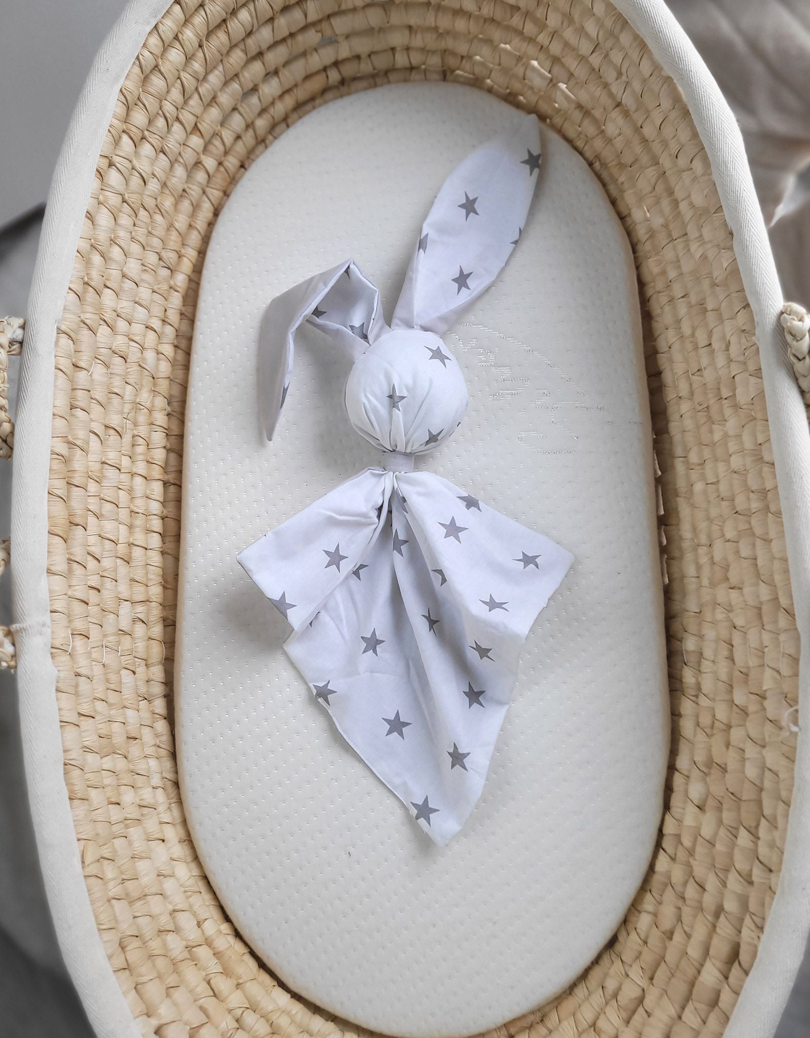 DOUDOU Soft cosy cuddly bunny blanket in cotton - Grey stars/grey