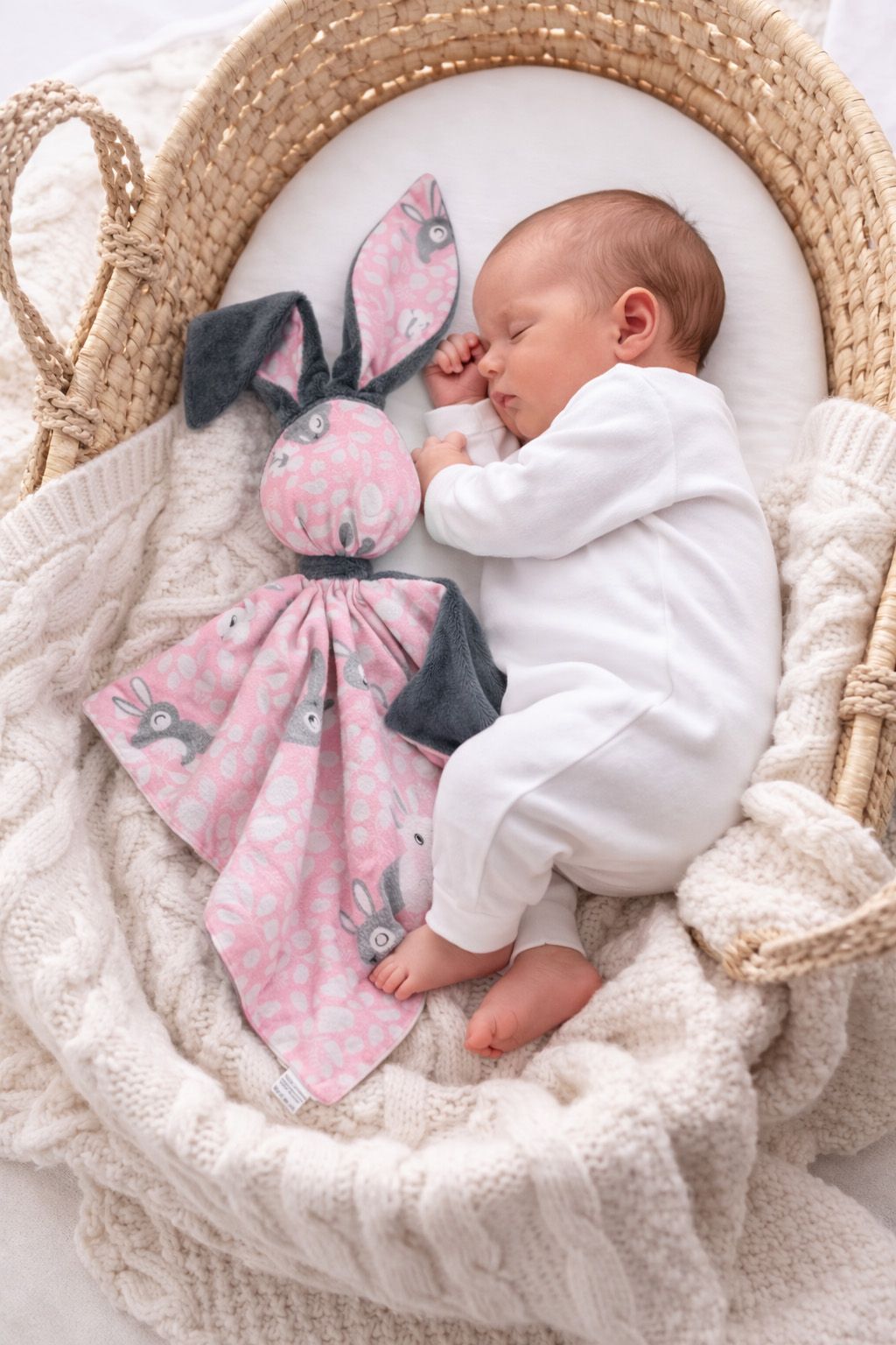 DOUDOU Cuddly bunny double-sided cotton and minky - Pink Bunnies - dark grey