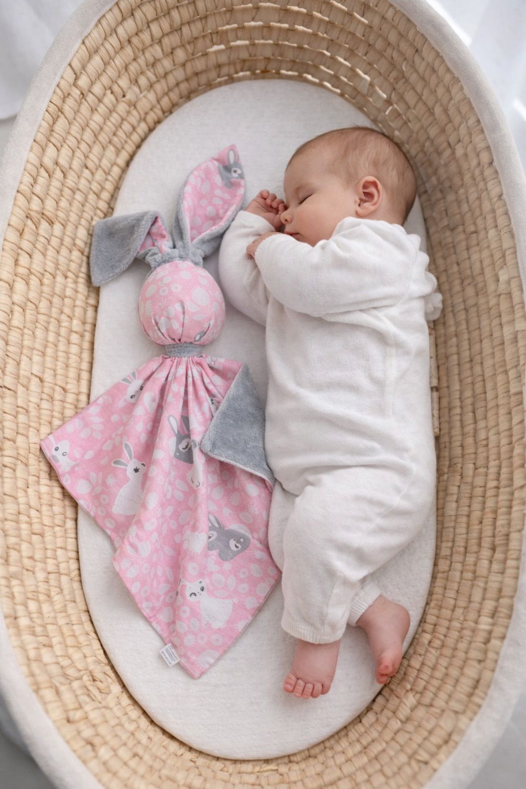 DOUDOU Cuddly bunny double-sided cotton and minky - Pink Bunnies - grey