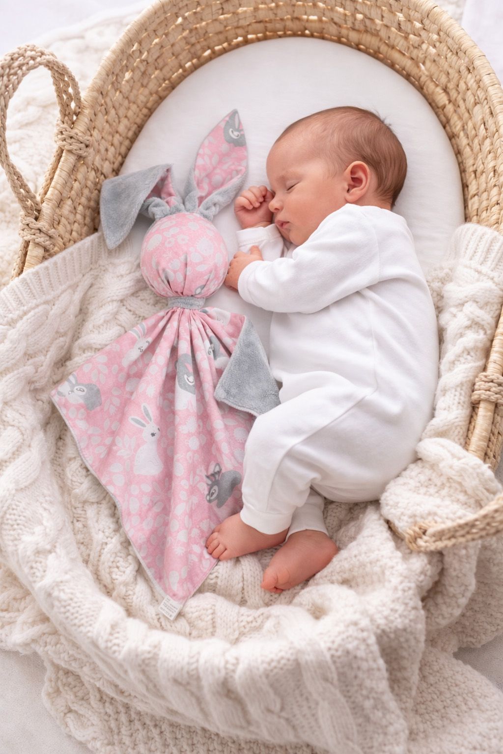 DOUDOU Cuddly bunny double-sided cotton and minky - Pink Bunnies - grey