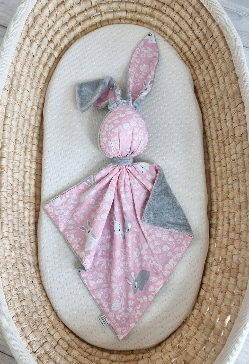 DOUDOU Cuddly bunny double-sided cotton and minky - Pink Bunnies - grey