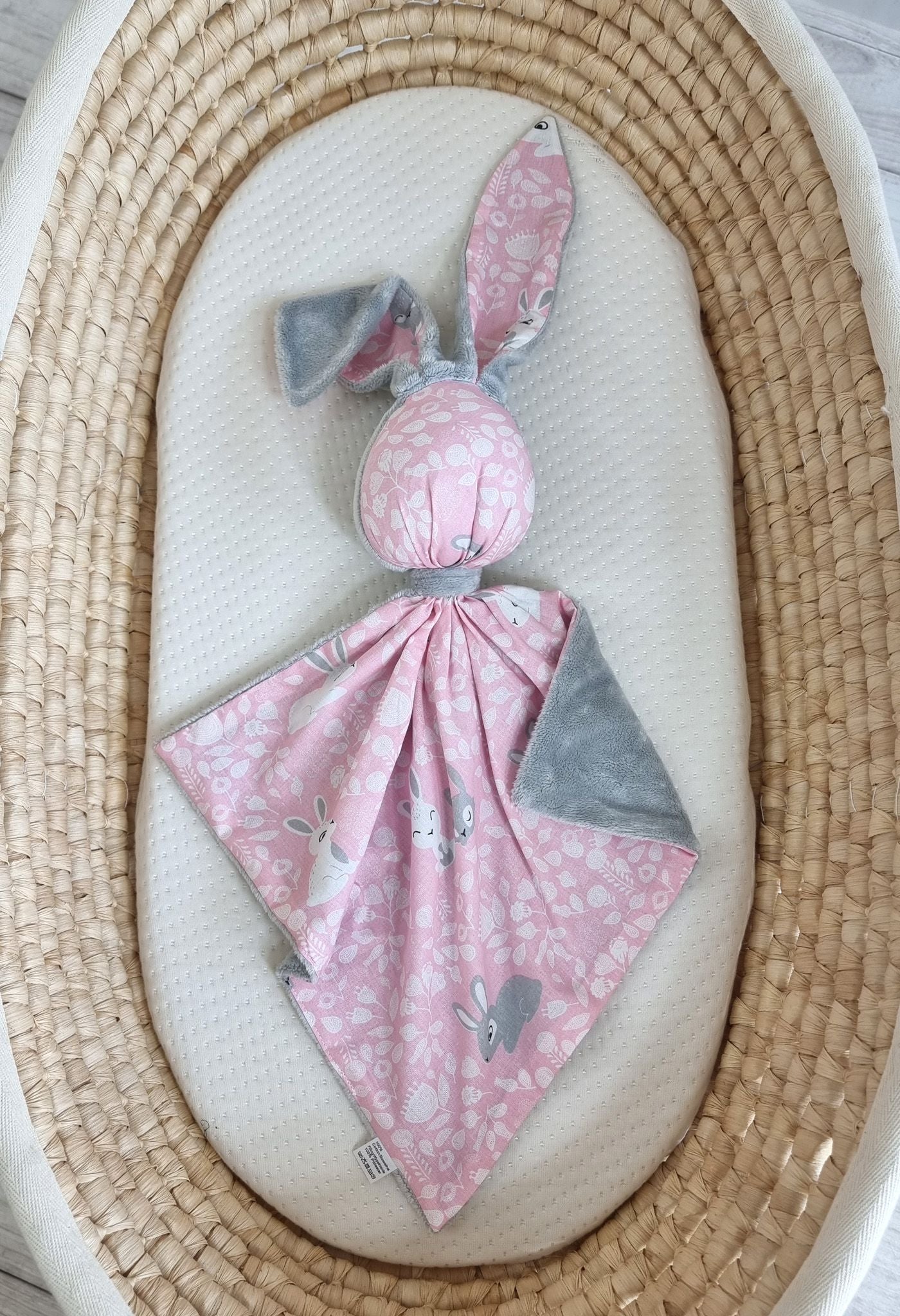DOUDOU Cuddly bunny double-sided cotton and minky - Pink Bunnies - grey